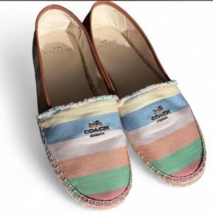 COACH Size 7 Striped Pastel Canvas Espadrilles in Pink, Green, Blue, Cream, Tan